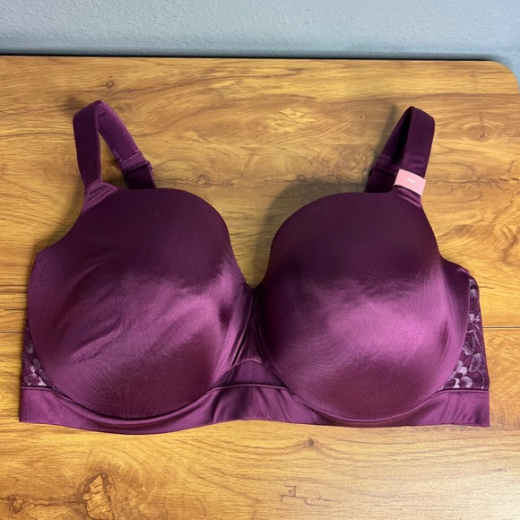 Cacique Other - Cacique  Lightly Lined Balconette‎ Bra Sz 40G Satin Lace Trim Underwire Plum NEW